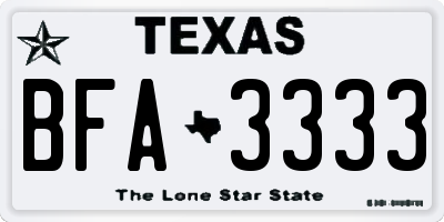 TX license plate BFA3333