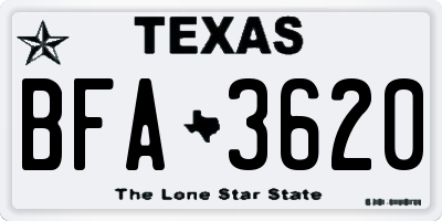 TX license plate BFA3620
