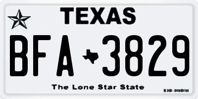 TX license plate BFA3829