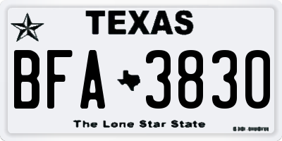 TX license plate BFA3830