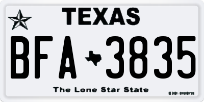 TX license plate BFA3835