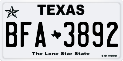 TX license plate BFA3892