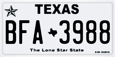 TX license plate BFA3988