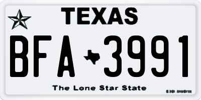 TX license plate BFA3991