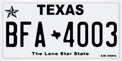 TX license plate BFA4003