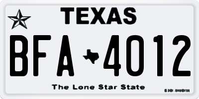 TX license plate BFA4012