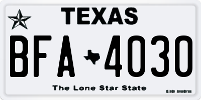 TX license plate BFA4030