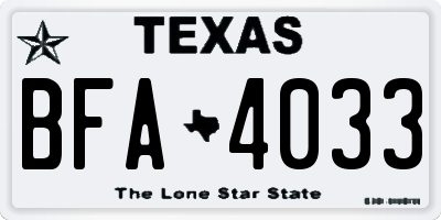 TX license plate BFA4033