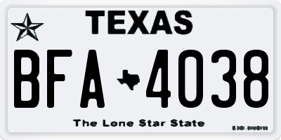 TX license plate BFA4038