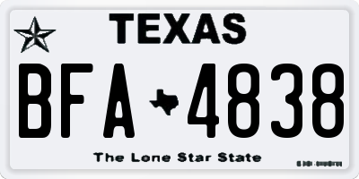 TX license plate BFA4838