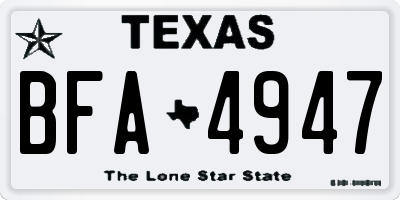 TX license plate BFA4947