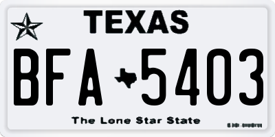 TX license plate BFA5403