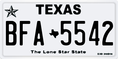 TX license plate BFA5542