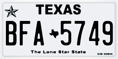TX license plate BFA5749