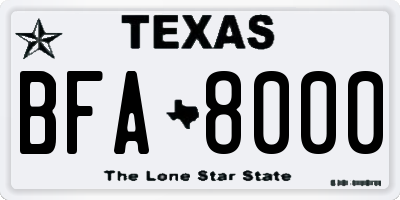 TX license plate BFA8000
