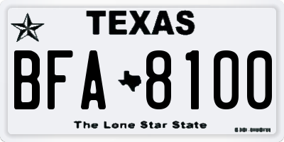 TX license plate BFA8100