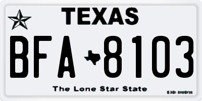 TX license plate BFA8103