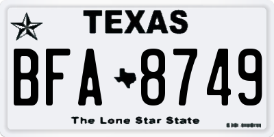 TX license plate BFA8749