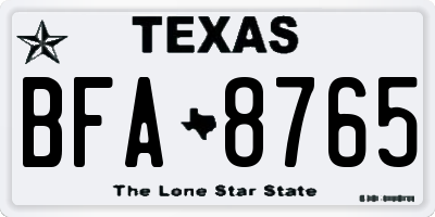 TX license plate BFA8765
