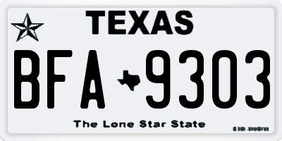 TX license plate BFA9303