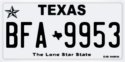 TX license plate BFA9953