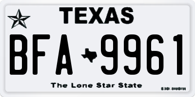 TX license plate BFA9961