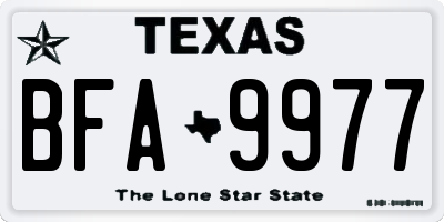 TX license plate BFA9977