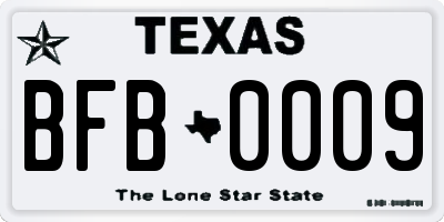 TX license plate BFB0009