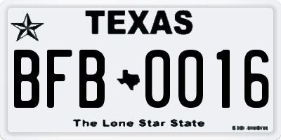 TX license plate BFB0016