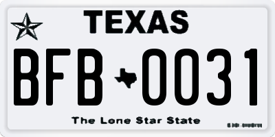 TX license plate BFB0031
