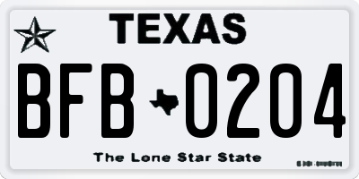 TX license plate BFB0204