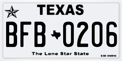 TX license plate BFB0206