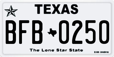 TX license plate BFB0250