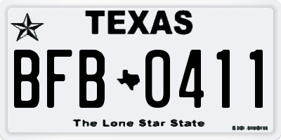 TX license plate BFB0411