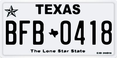 TX license plate BFB0418