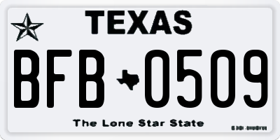 TX license plate BFB0509