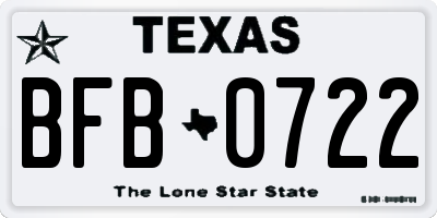TX license plate BFB0722