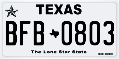 TX license plate BFB0803