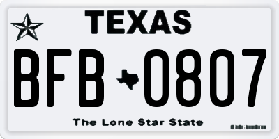 TX license plate BFB0807