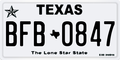 TX license plate BFB0847