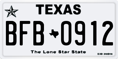 TX license plate BFB0912