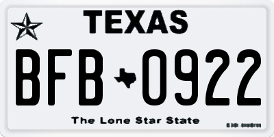 TX license plate BFB0922