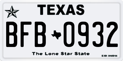 TX license plate BFB0932
