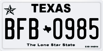 TX license plate BFB0985