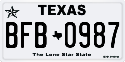 TX license plate BFB0987
