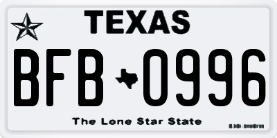 TX license plate BFB0996
