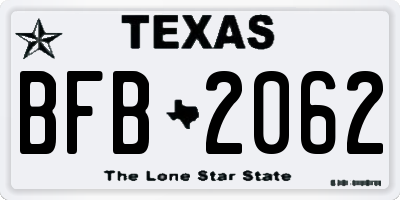 TX license plate BFB2062