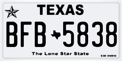 TX license plate BFB5838