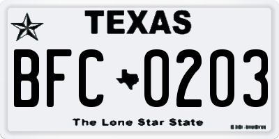 TX license plate BFC0203
