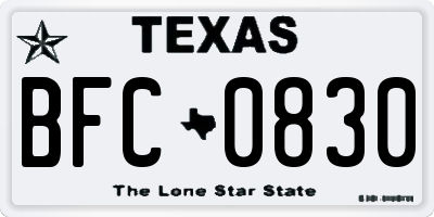 TX license plate BFC0830